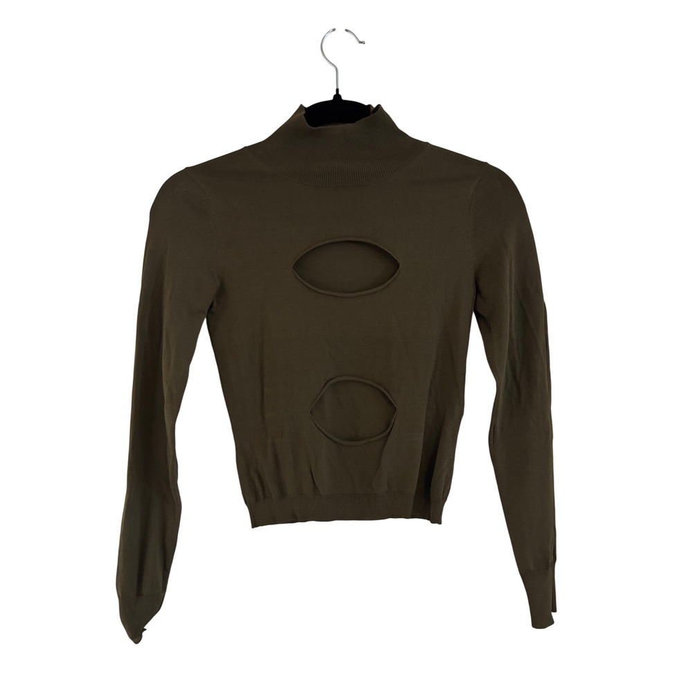 Miaou Olive Green Mock Neck Cut Out Long Sleeve Knit Top XS